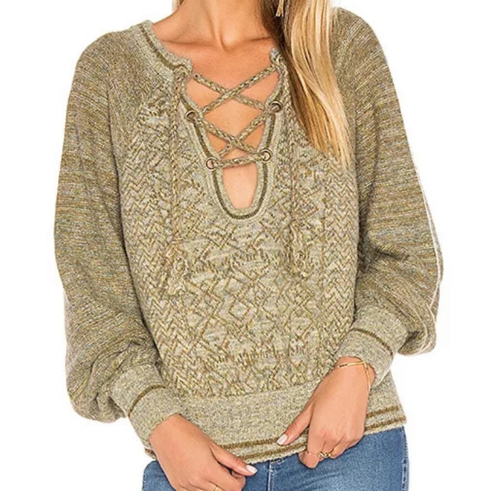 Free People Hoops And Hollas Lace Up Sweater
